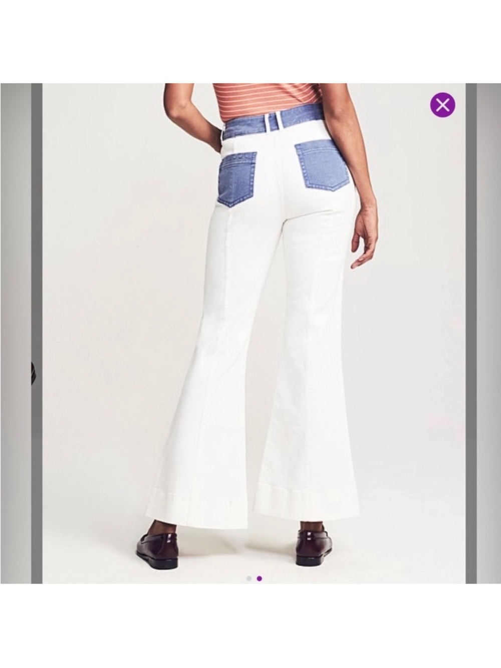Faherty White High-Rise Flare Jeans with Blue Back Pockets